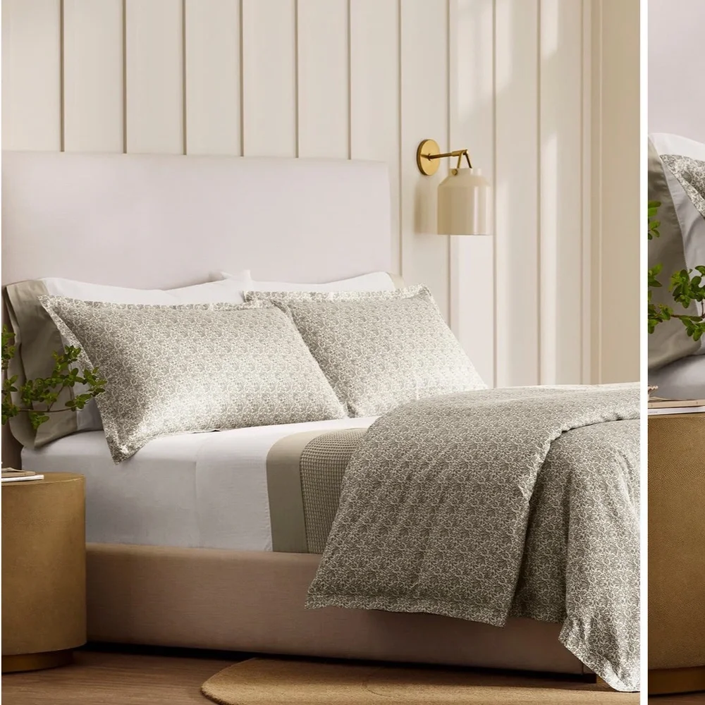 Boll & Branch Signature Hemmed Duvet Cover Set Cotton Bloom White Beige Oak